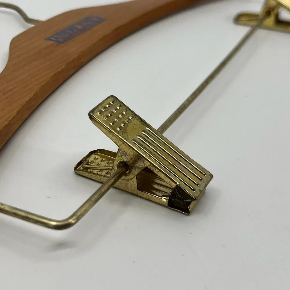 Vintage Lands End Wooden Skirt Pants Hanger Gold Swivel Hook Clip 14 Inch Wood